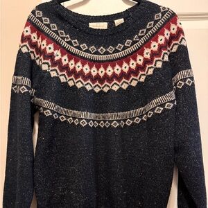 Navy and Red Patterned Women's Sweater